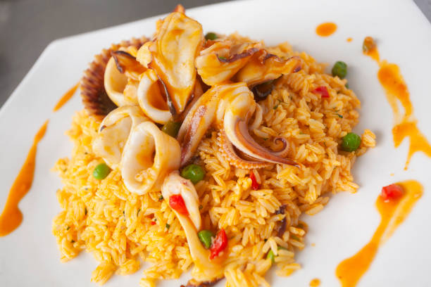 Peruvian food or rice with seafood