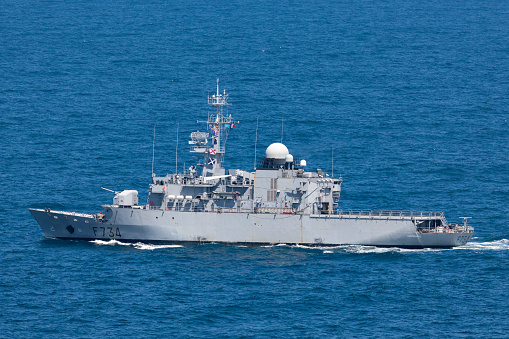 Sydney, Australia - October 11, 2013: French Navy (Marine Nationale) frigate FNS Vendemiaire (F734).
