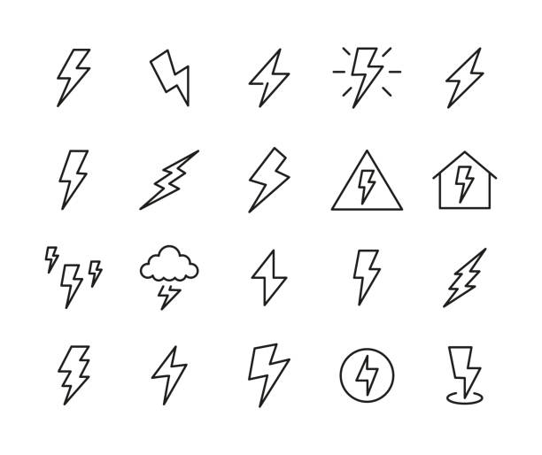 illustrations, cliparts, dessins animés et icônes de ensemble d’icône de tonnerre. - lightning thunderstorm storm vector