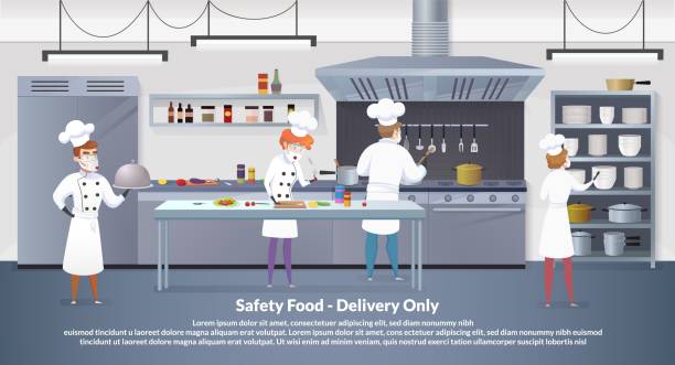 ilustrações de stock, clip art, desenhos animados e ícones de banner illustration safety food - delivery only - commercial kitchen illustrations