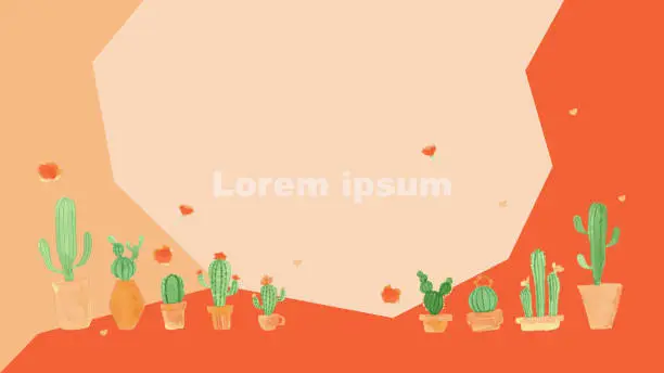Vector illustration of vector illustration of a succulent background. watercolour textured drawing with cactus. botany summer theme art flat design.