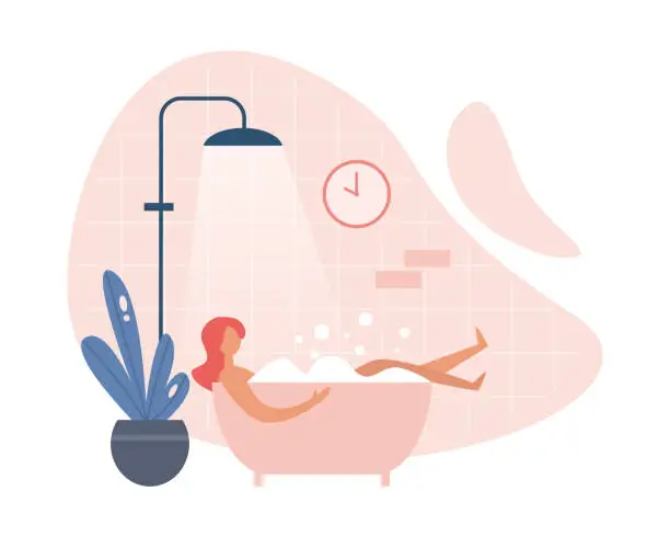 Vector illustration of Modern woman taking hot bath at home