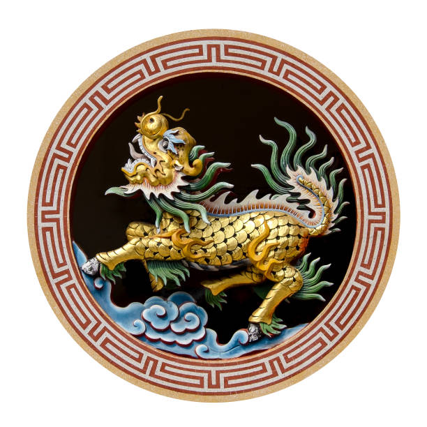 Chinese legend animal in circle pattern isolated on white background
