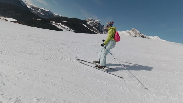 Skiing in Slow Motion Downhill
