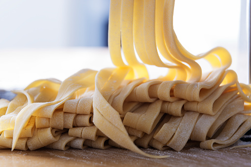 Shredded homemade pasta at home
