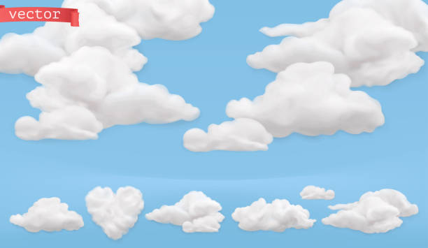 Clouds cartoon. Sky, 3d realistic vector icon set Clouds cartoon. Sky, 3d realistic vector icon set cotton cloud stock illustrations