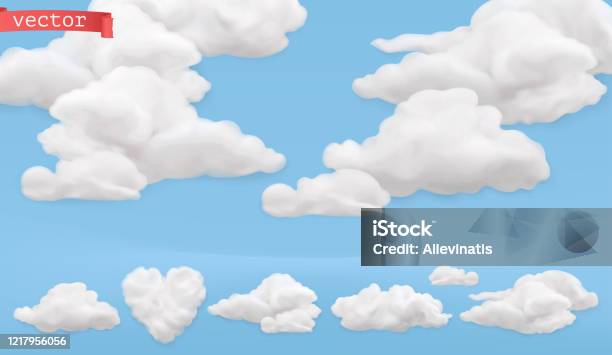 Clouds Cartoon Sky 3d Realistic Vector Icon Set Stock Illustration - Download Image Now - Cloud - Sky, Cloudscape, Three Dimensional