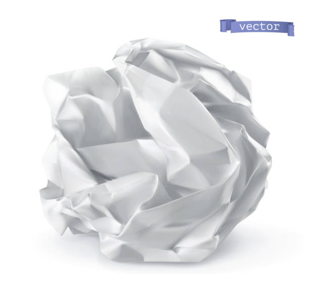 구겨진 종이 공. 3d 사실적인 벡터 아이콘 - paper ball crumpled garbage white background stock illustrations