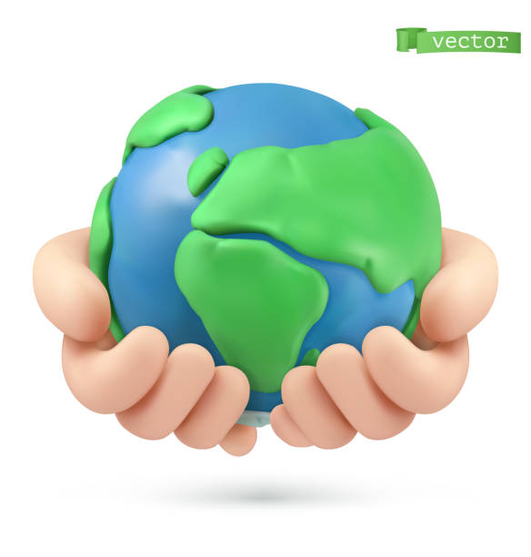 Planet earth in hands icon. 3d vector object. Handmade plasticine art illustration Planet earth in hands icon. 3d vector object. Handmade plasticine art illustration childs play clay stock illustrations