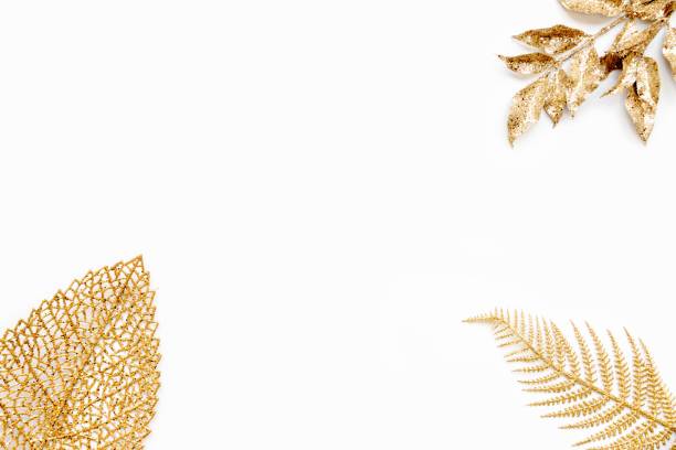 istock Various golden leaves over white background. Copy space. 1217957081
