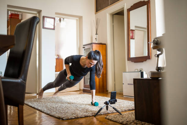 Woman home exercising