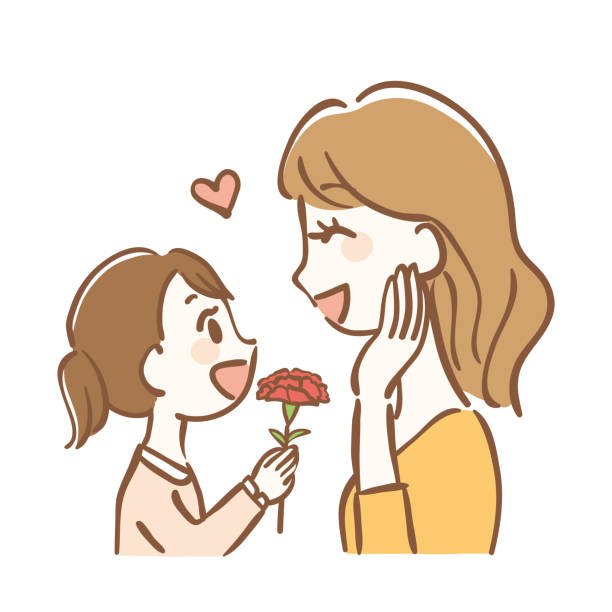 Illustration Of A Mother With Carnation Stock Illustration - Download Image  Now - Mother, Daughter, Flower - iStock