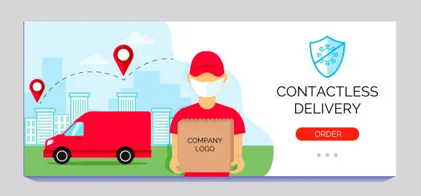Vector illustration of Safe delivery service. Banner food online order. Vector illustration for your business.