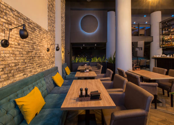 istock Cafe interior with soft places for rest without people 1217964055