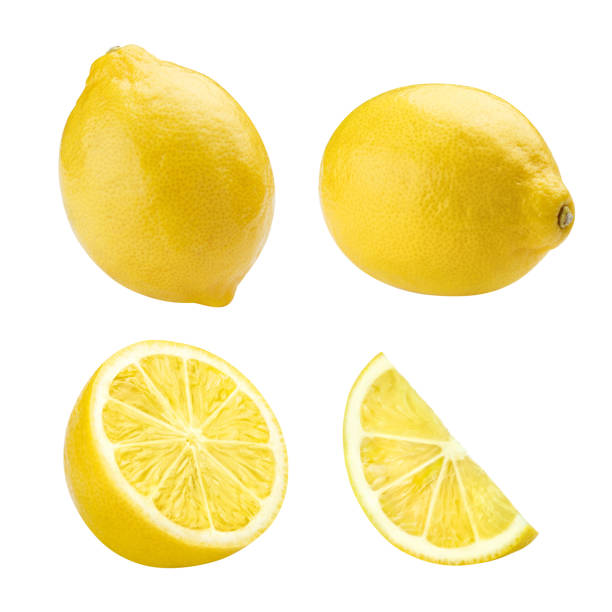 satz von köstlichen zitronenfrüchten auf weiß - lemon stock-fotos und bilder