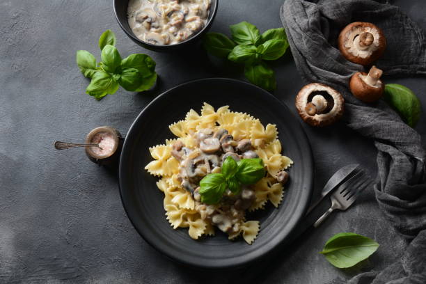 istock Creamy Mushroom Fettucini Alfredo pasta 1217965472