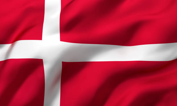 flag of denmark blowing in the wind - danish flag imagens e fotografias de stock