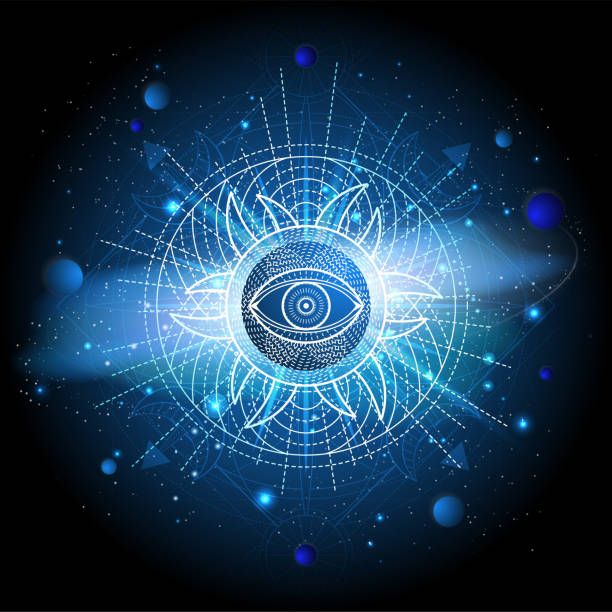 istock Vector illustration of Sacred geometric symbol against the space background with galaxy and stars. 1217967113