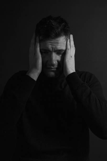 istock Black and White Emotional Portrait Young Man 1217968288