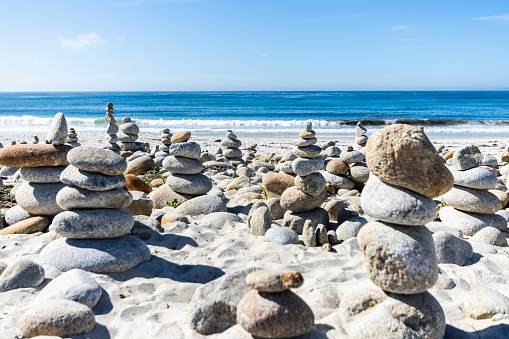 Stacked Stones on a beach in California USA High Quality