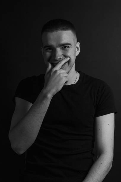 istock Black and White Emotional Portrait Young Man 1217969263