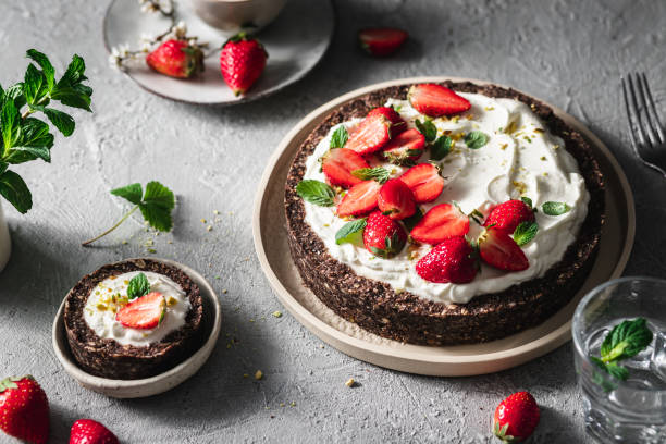 istock Yogurt strawberry pie served in a plates 1217971188