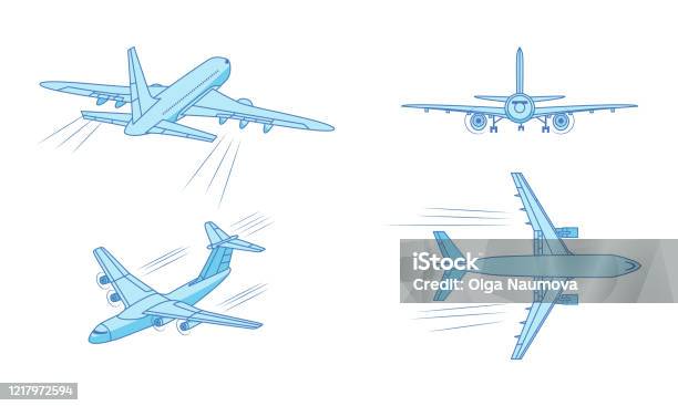 Blue Plane Shape Different Types Of Blue Passanger Planes Over White Background Stock ...