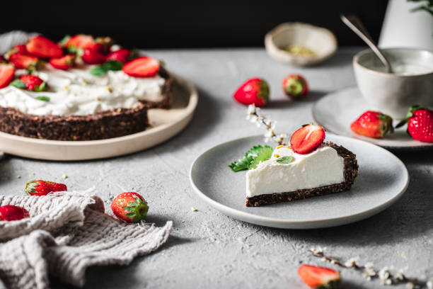istock Portion of yogurt strawberry pie served in a plate 1217972768