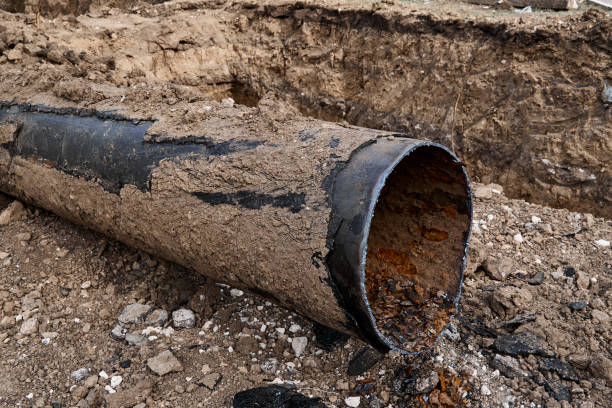 istock repair and replacement main pipeline of heating systems, district heating pipes network, water supply or Sewerage in city, removing old pipes and replacing them with new ones in a hole in the ground 1217981018