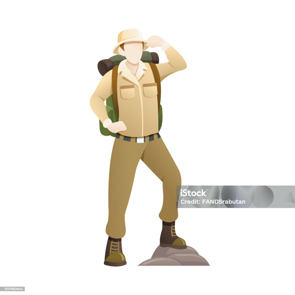 Exploring Man Vector Vector Illustration An Explorer With Hat And Backpack Stock ...