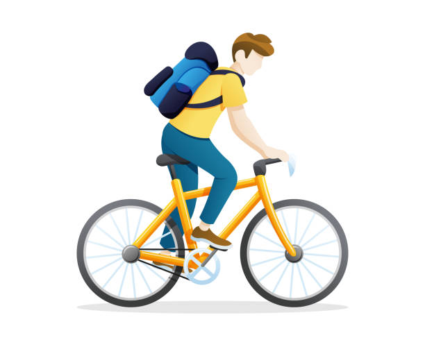 Vector Illustration Young Man Riding A Bicycle Stock Illustration -  Download Image Now - Cycling, Cartoon, Mountain Bike - iStock