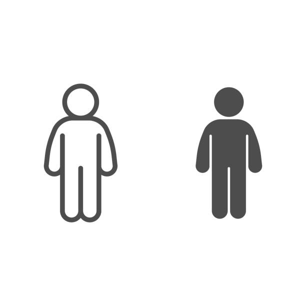 ilustrações de stock, clip art, desenhos animados e ícones de man stand pose line and solid icon. man in front pose arms down at the waist outline style pictogram on white background. person standing silhouette for mobile concept and web design. vector graphics. - people in a row people business isolated