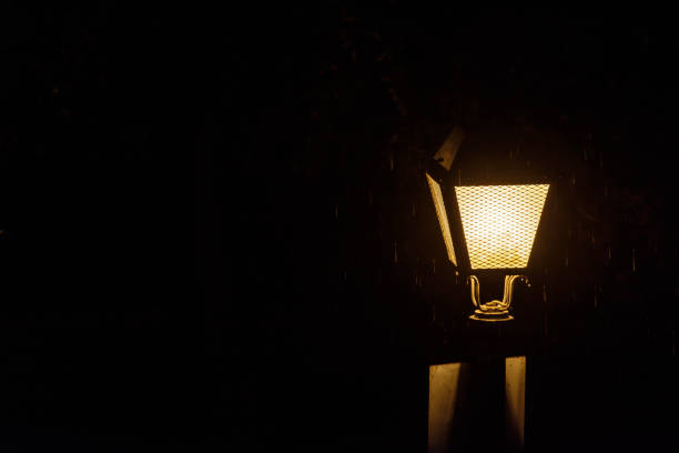 istock Streetlight lit in the dark on a rainy night 1217985055
