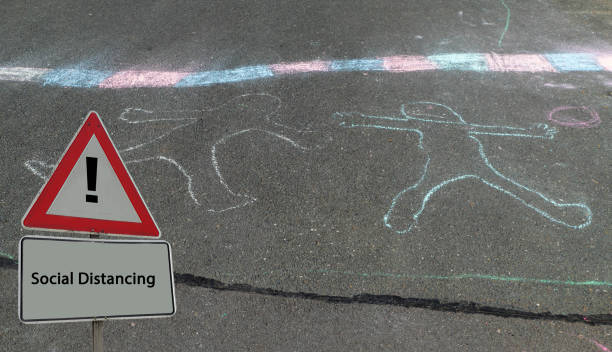 istock Sign Social Distancing Chalk Figures 1217986031
