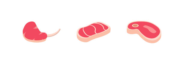 polędwica ze świeżego mięsa. - steak pork chop bacon stock illustrations