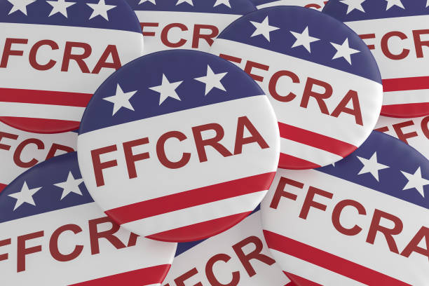 istock Pile of FFCRA Buttons With US Flag, 3d illustration 1217988569