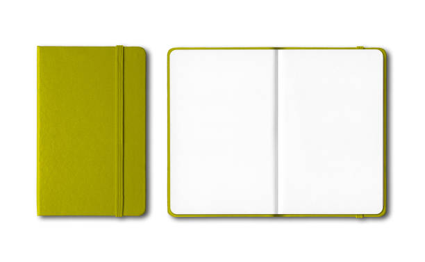 istock Olive green closed and open notebooks isolated on white 1217988984