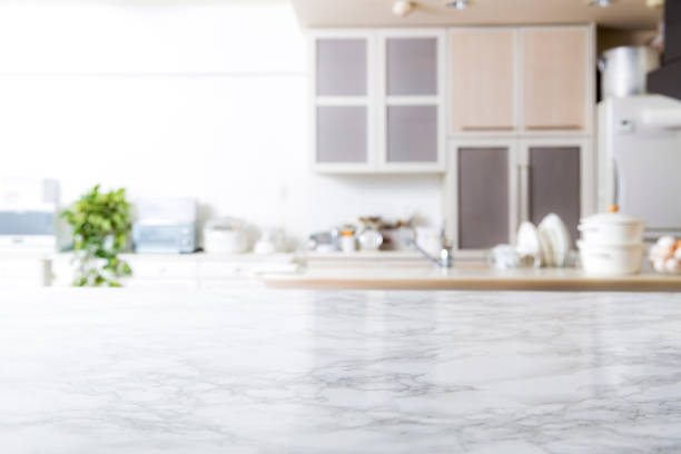 Kitchen background-marble table stock photo