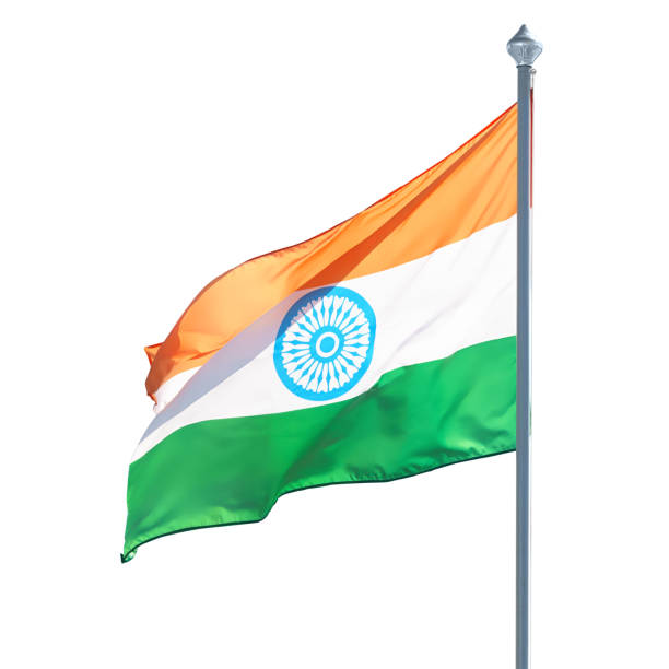 istock Indian flag on flagpole isolated with clipping path 1217991318