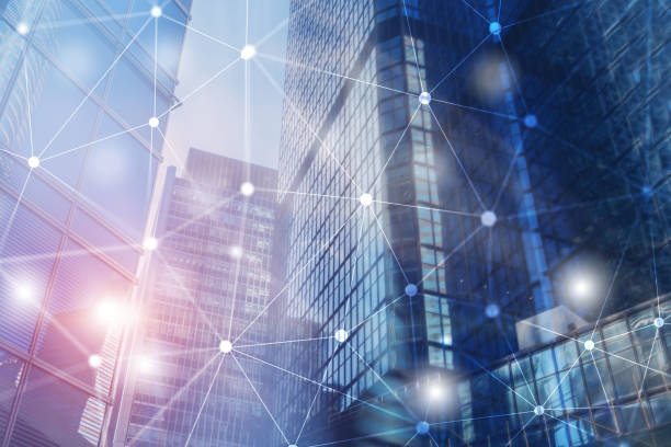 istock Futuristic Blue Cyber Network. Smart City Concept. Abstract Line Connection. 1217991976