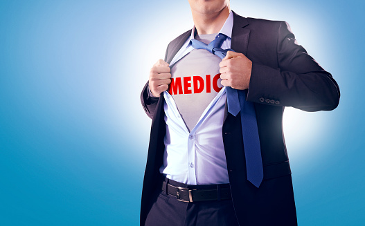 Medical worker superhero concept with redress t-shirt