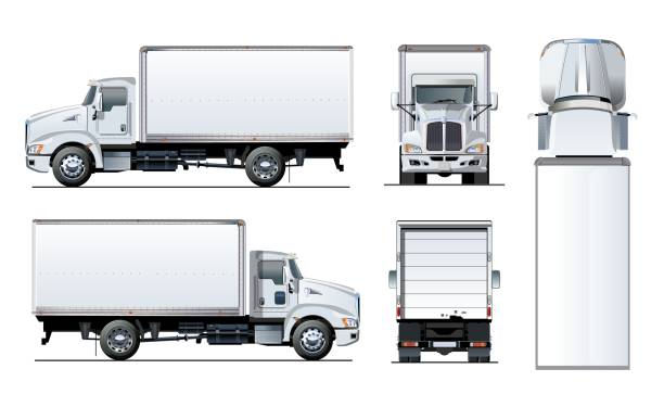 illustrations, cliparts, dessins animés et icônes de modèle de camion de vecteur isolé sur le blanc - truck trucking business wheel