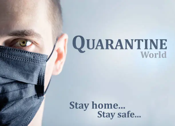 Quarantine concepts. Portrait men in black mask. Copy space