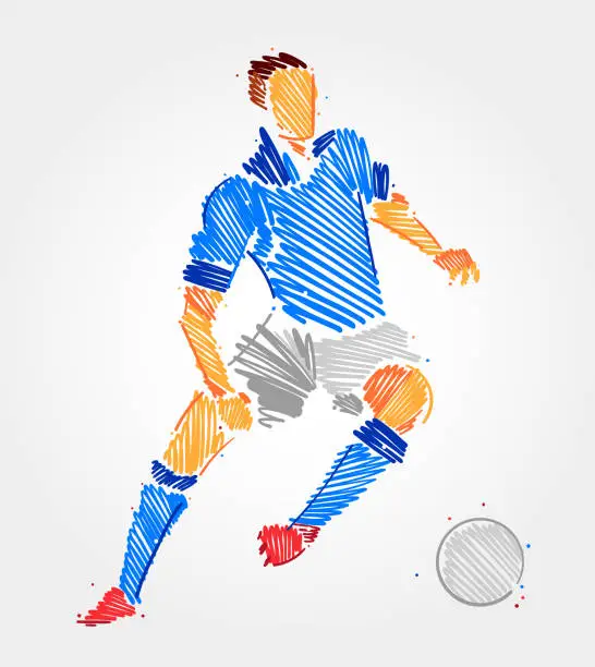 Vector illustration of Brush strokes drawing of football player man