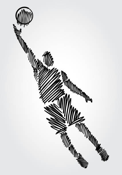 Basketball player jumping to catch the ball Basketball player jumping to catch the ball. Simple drawing with black outlines in sketch-shape on light background. shooting guard stock illustrations