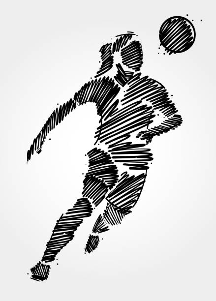ilustrações de stock, clip art, desenhos animados e ícones de brush strokes of woman soccer player on white background - soccer player soccer sport people