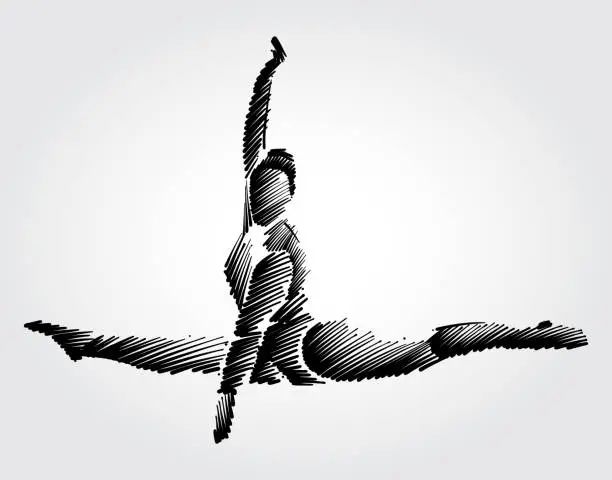 Vector illustration of Athlete female gymnast jumping and making movement in the air