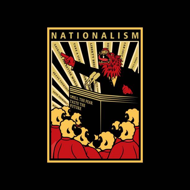 nationalismus propaganda stil poster illustration - good defense stock-grafiken, -clipart, -cartoons und -symbole