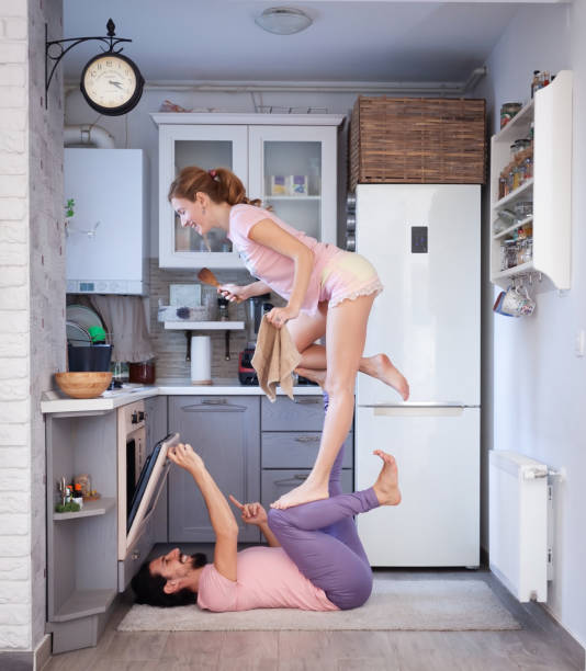 istock Having fun with acroyoga at home 1218000972