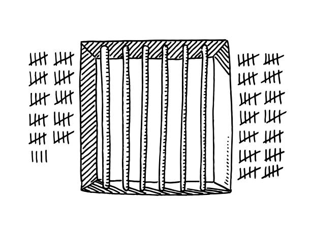 Prison Window Counting Days Drawing Hand-drawn vector drawing of a Prison Window and Tally Marks for Counting Days. Black-and-White sketch on a transparent background (.eps-file). Included files are EPS (v10) and Hi-Res JPG. prison lockdown stock illustrations
